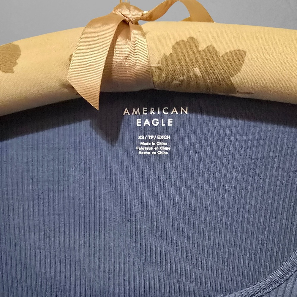 American Eagle Womens XS Blue Bodysuit Henley Long Sleeve Ribbed Scoop Neck - Picture 4 of 7